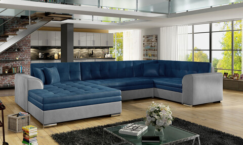 Coltar extensibil stanga 5 locuri ELTAP, Damario, 338x189x78 cm, lemn/poliester, albastru inchis/gri inchis