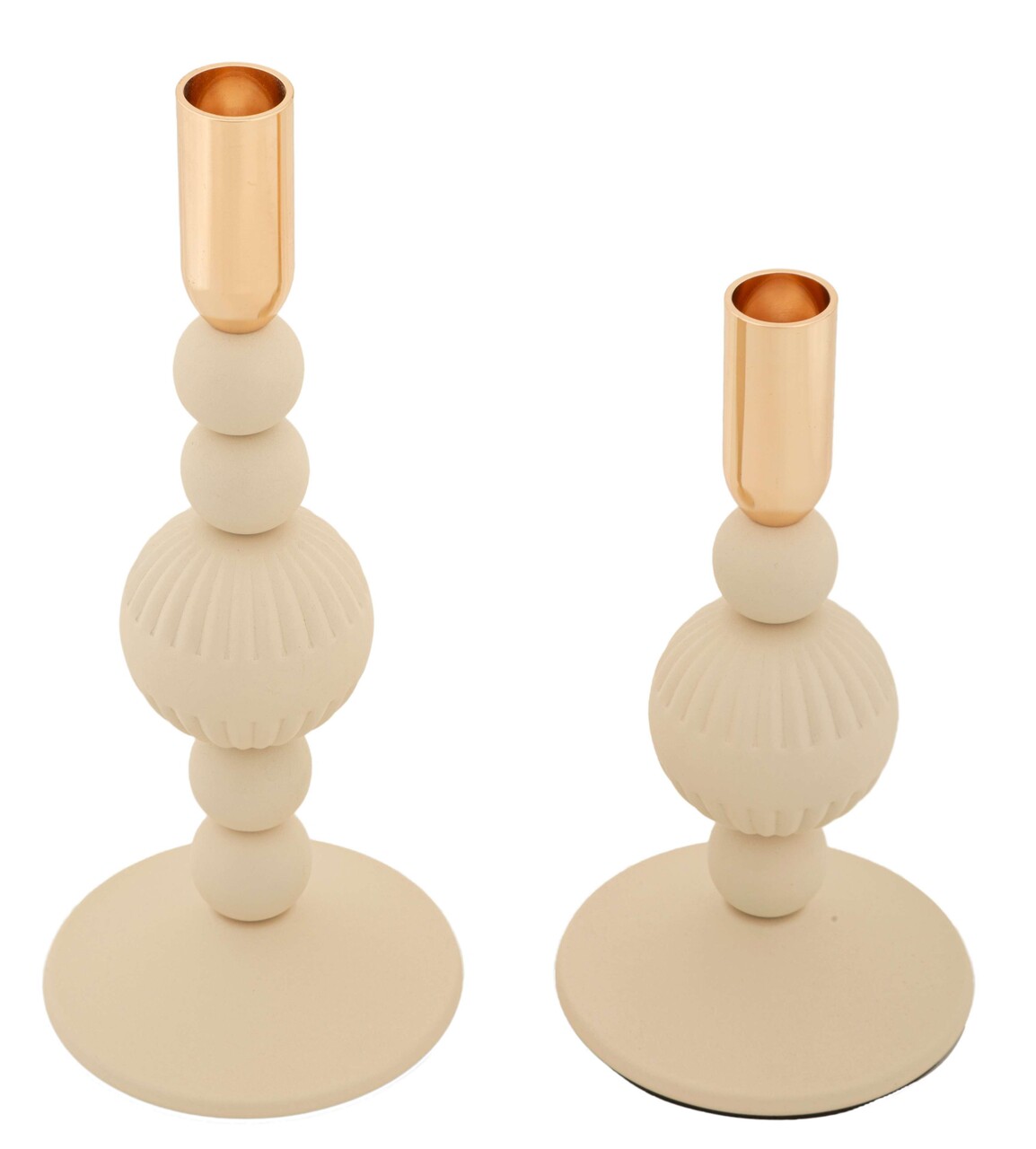 Set 2 suporturi de lumanare Aster, Mauro Ferretti, 10x20 cm, 10x25.5 cm, fier, crem/auriu