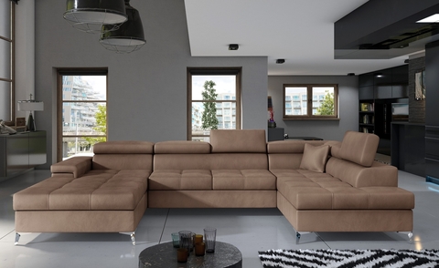 Coltar extensibil dreapta 5 locuri ELTAP, Edr-36, Eduardo, 337x205x88 cm, lemn/poliester, maro deschis