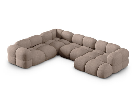 Coltar panoramic stanga 5 locuri, Loretto, Cosmopolitan Design, 345x250x68 cm, tesatura structurata, cappuccino