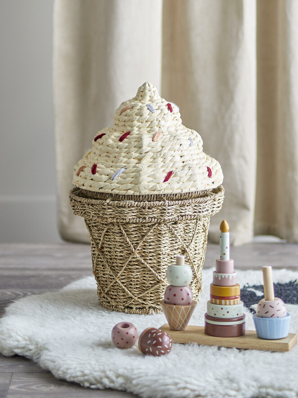 Cos cu capac, Bloomingville, Cillie, 28x41 cm, iarba de mare impletita/otel, natural - imagine 3