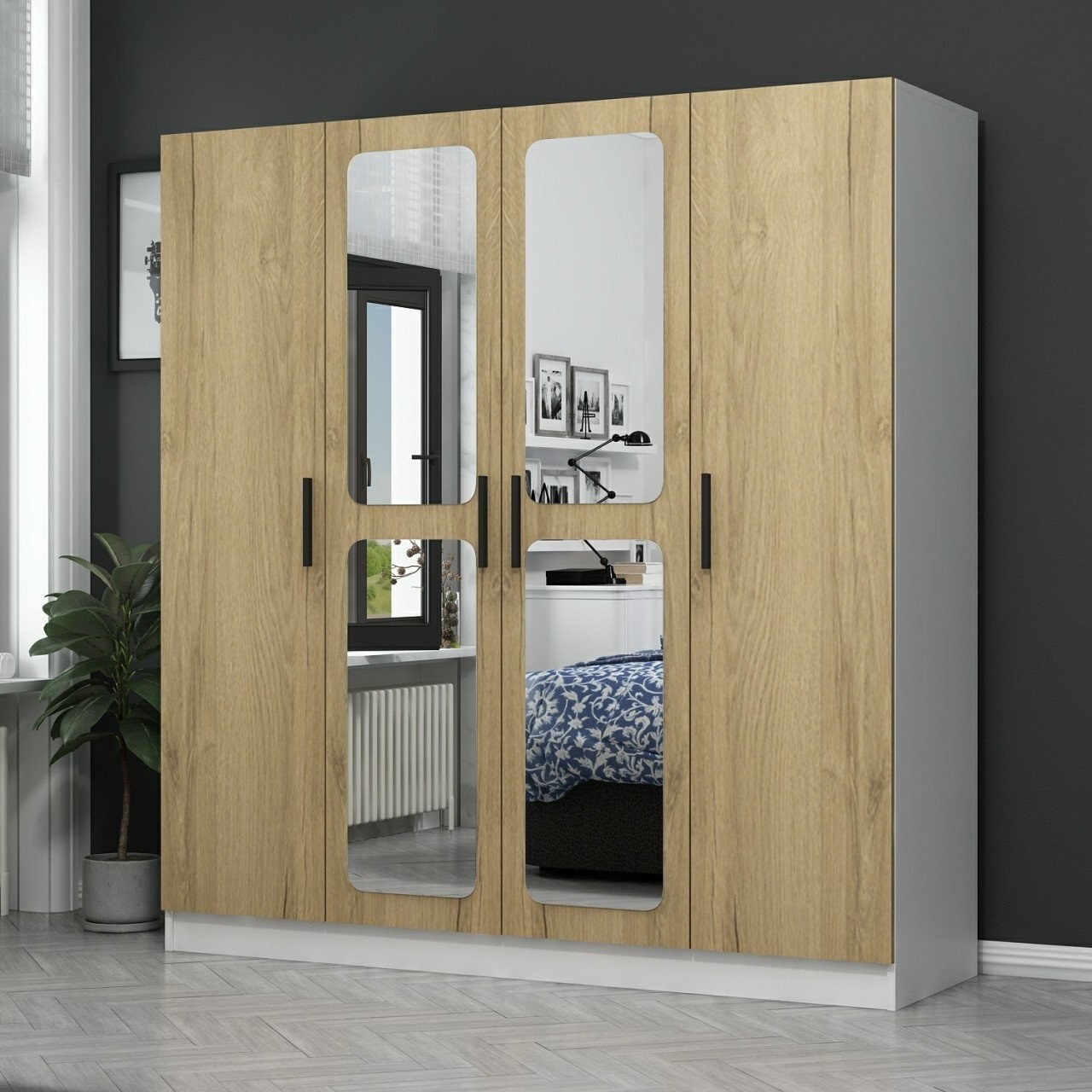 Dulap pentru haine, Minerva, Kale, 180x190x52 cm, PAL, Nuc/Alb - 1 | YEO