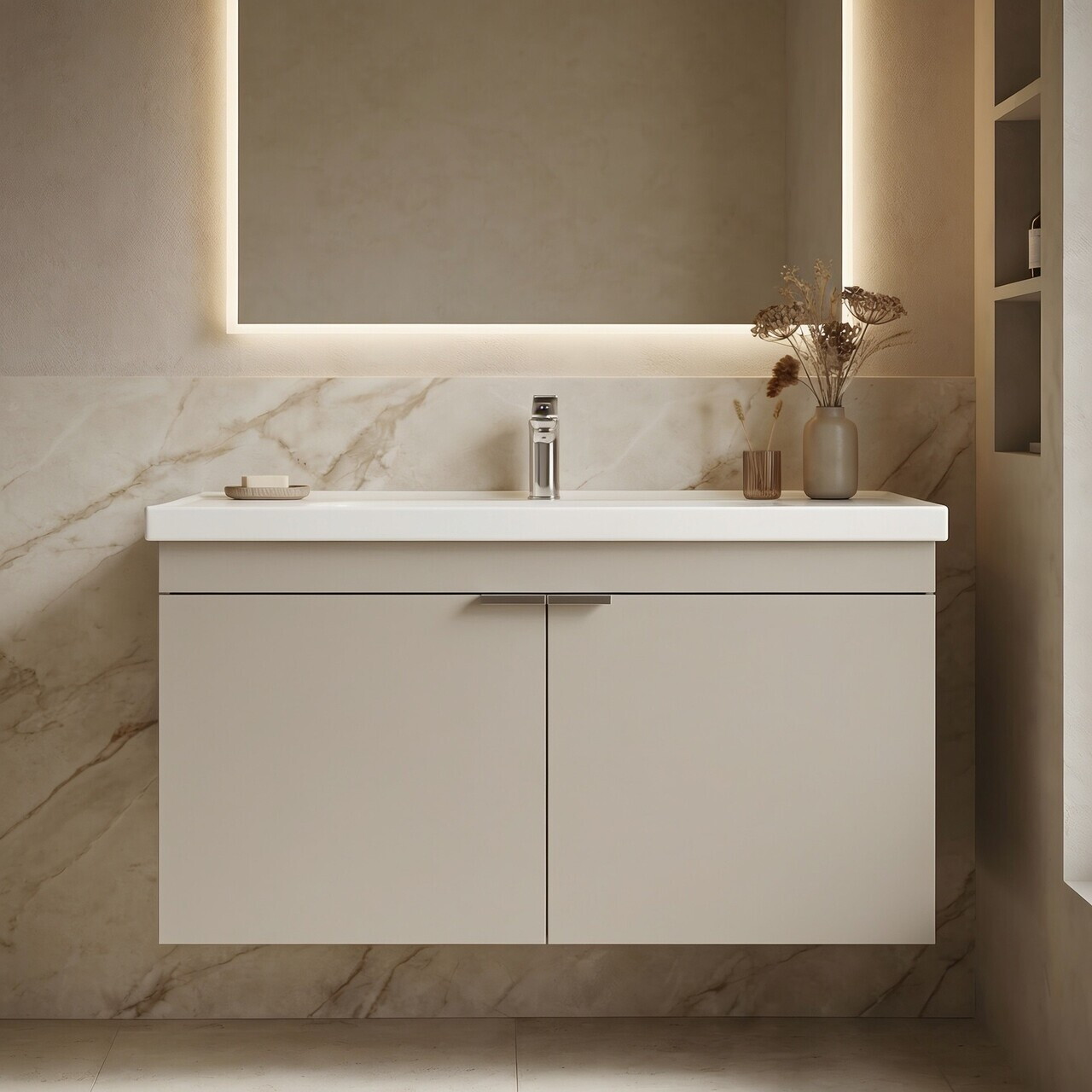 Dulap de baie cu chiuvetă, Hanah Home, Desna 100, Nisip