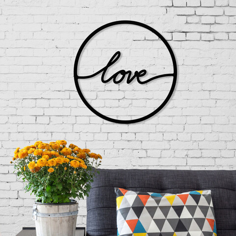 Decoratiune de perete, to love, metal, dimensiune: 45 x 45 cm, negru