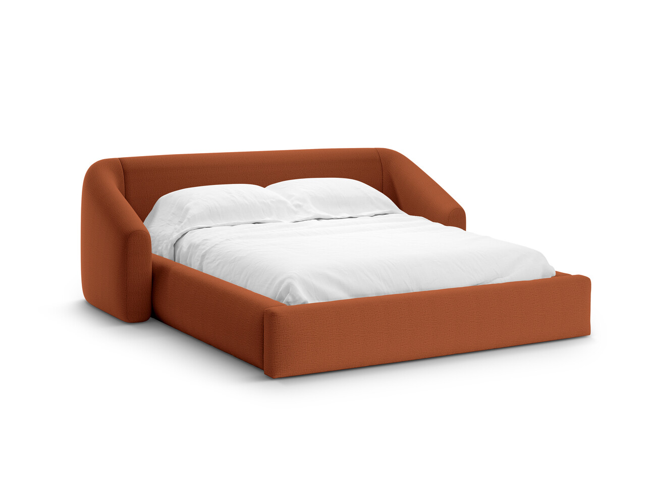 Pat tapitat cu somiera rabatabila si lada depozitare 160x200 cm Windsor & Co Halo tesatura structurata caramiziu