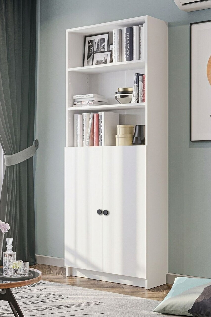 Corp biblioteca Hanah Home Bili 5 Shelf 2 Lid 80x200x28 cm PAL Alb