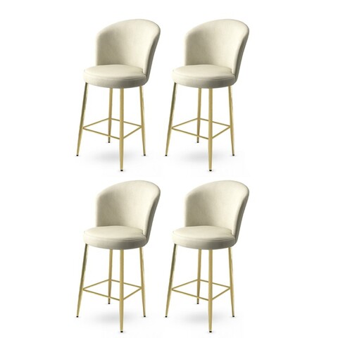 Set scaune  de bar 4 piese, Charlotte, Alte, Metal, Crem / Aur