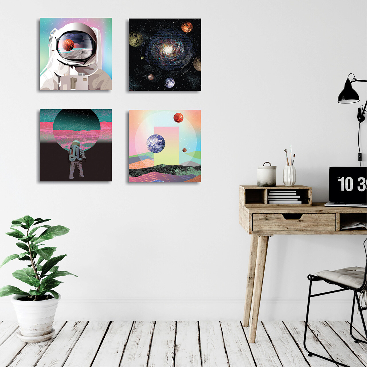 Set 4 tablouri decorative, FRJ12, 60% bumbac/40% poliester, Rama de lemn, Multicolor - 1 | YEO