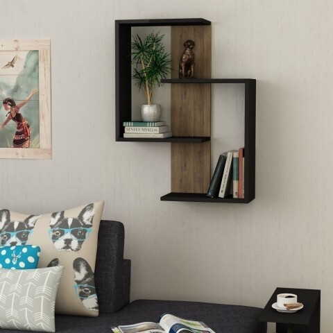 Raft pentru perete, Homitis, Paranoid – Anthracite, Dark Oak, 20x64x85 cm Mobilier si saltele