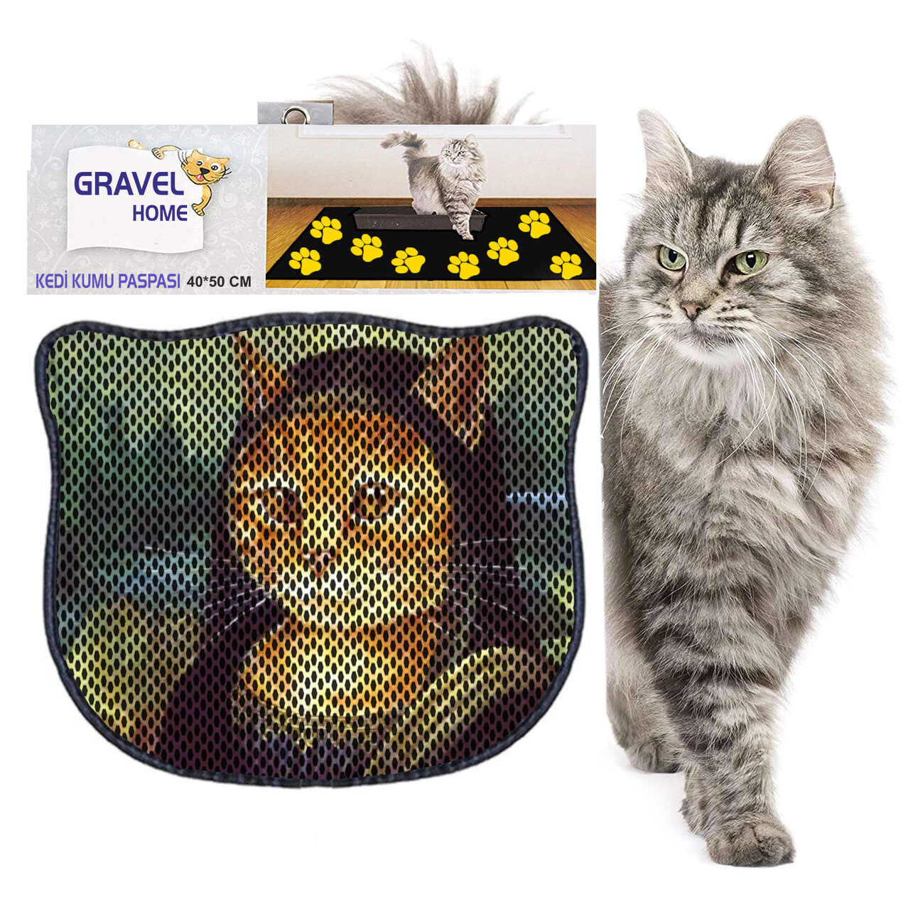 Covoras litiera pentru colectarea granulelor de nisip, Paws &amp; Whiskers, Kdkafa0133, 50% PVC/50% poliester, Multicolor - view 2