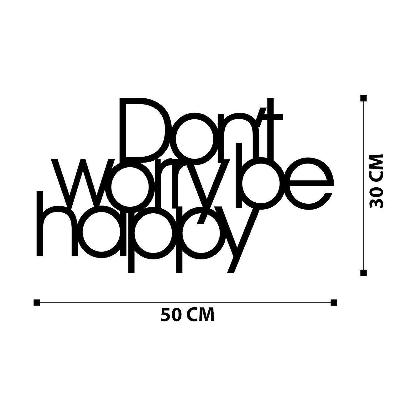 Decoratiune de perete, Dont Worry Be Happy, metal, 50 x 30 cm, negru