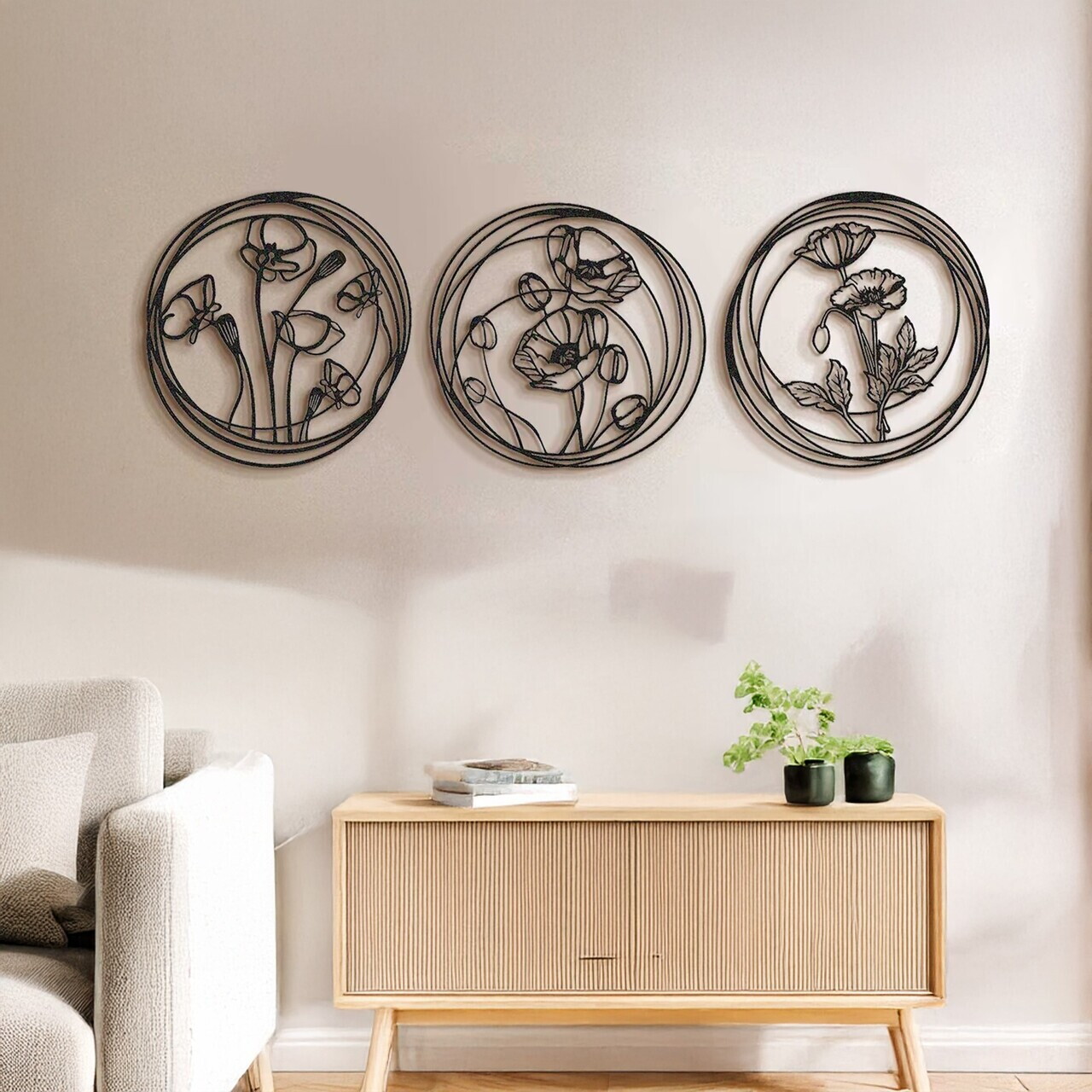 Set de accesorii decorative de perete din metal, DCV-1094-MT, 30 x 30 cm, 3 piese, Negru — imaginea 2