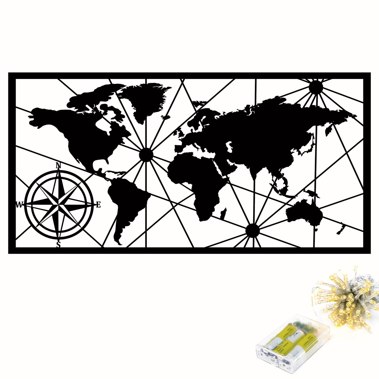 Decoratiune de perete, World Map Led 452, Dimensiune: 60 x 120 cm, Negru - view 5