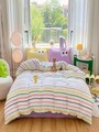 Lenjerie de pat dubla, Funny - Yellow, Lilac, Eponj Home, 65% bumbac/35% poliester