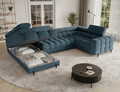 Coltar extensibil stanga 3 locuri ELTAP, LT-40JAF, Fectory, 346x205x93 cm, lemn/poliester, albastru