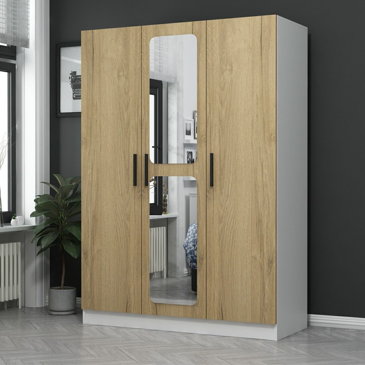 Dulap pentru haine, Minerva, Kale Walnut, 135x190x52 cm, PAL, Maro - 1 | YEO