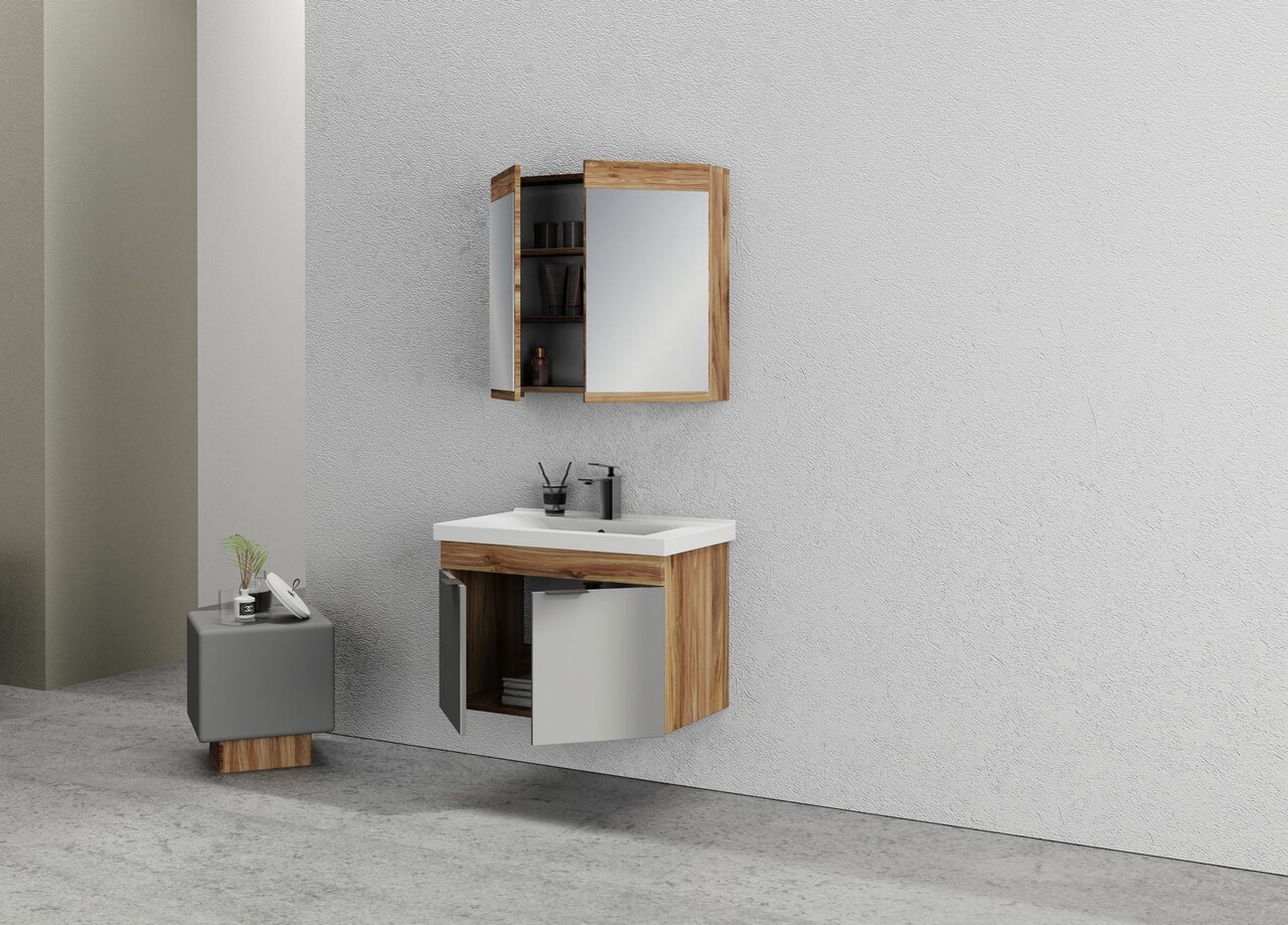 Set mobilier de baie (2 piese), Hanah Home, Carıno 80, Pin / Gri mat - view 3