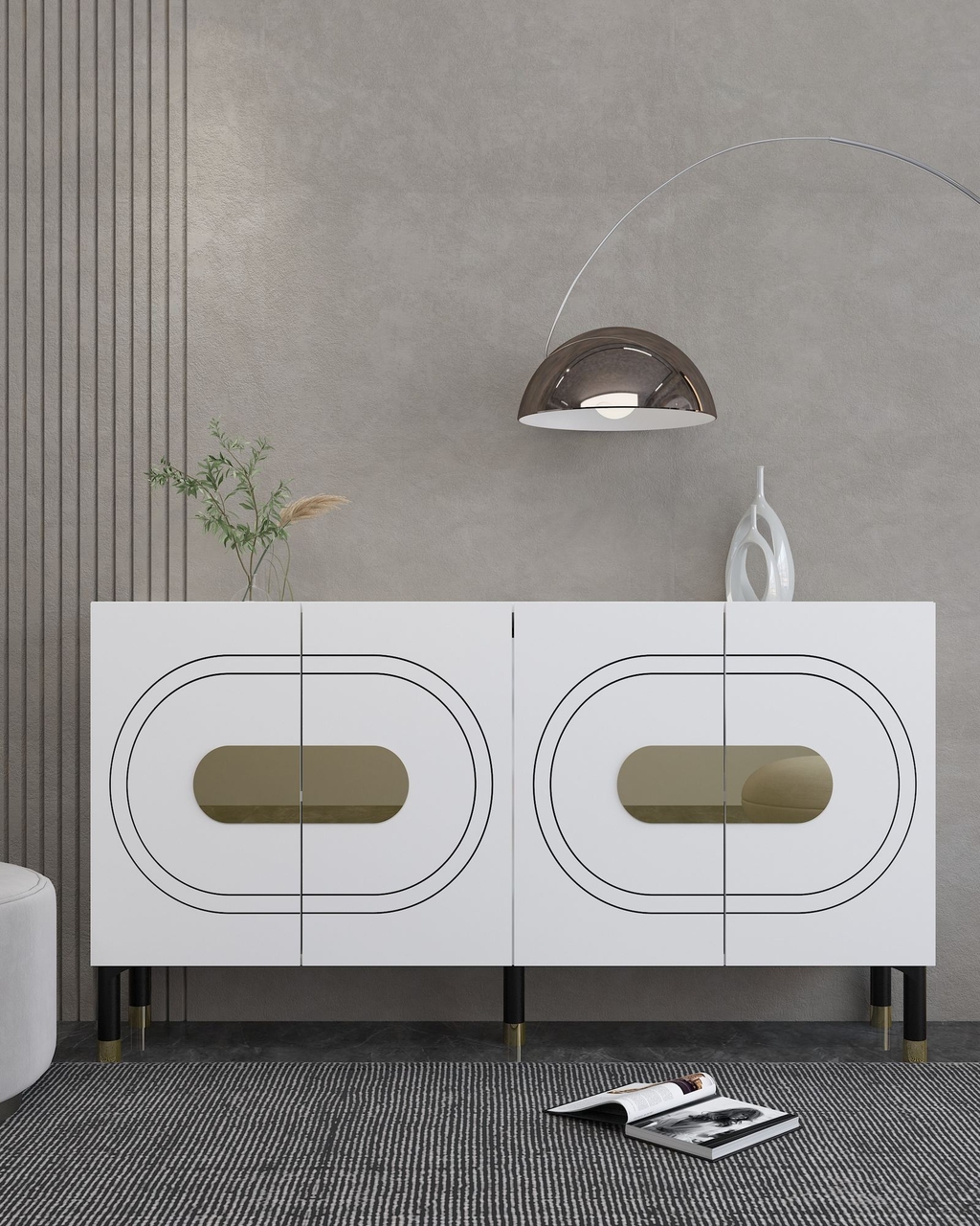 Consola, Hanah Home, Demet, 150x75x35 cm, PAL , Alb/Auriu