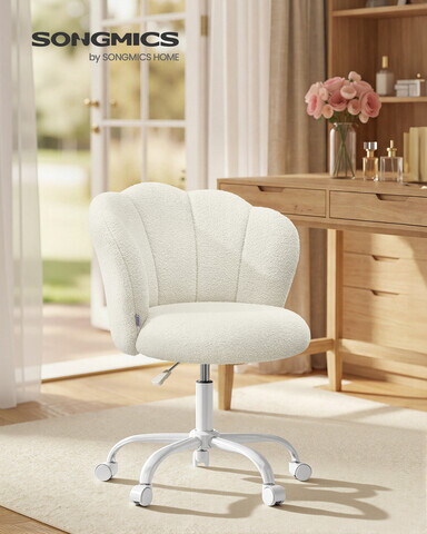 Scaun de birou Petal, Songmics, 64x64x79-89 cm, teddy fleece, crem