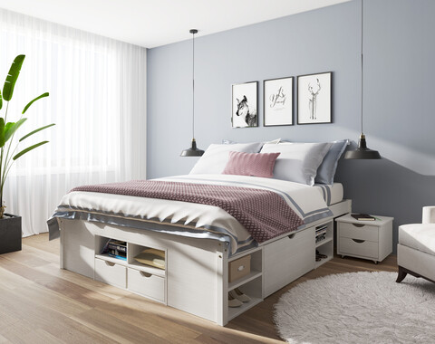 Pat multifunctional dublu, 140x200 cm, Till, Inter Link, lemn, alb