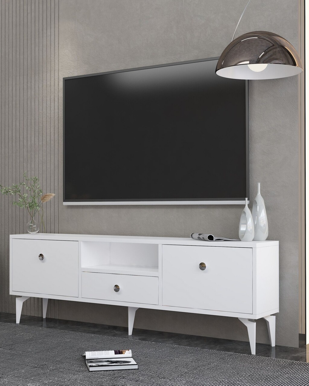 Comoda TV, Hanah Home, 1300-DROP-1, 140x49x30 cm, PAL , Alb / Argintiu - view 2