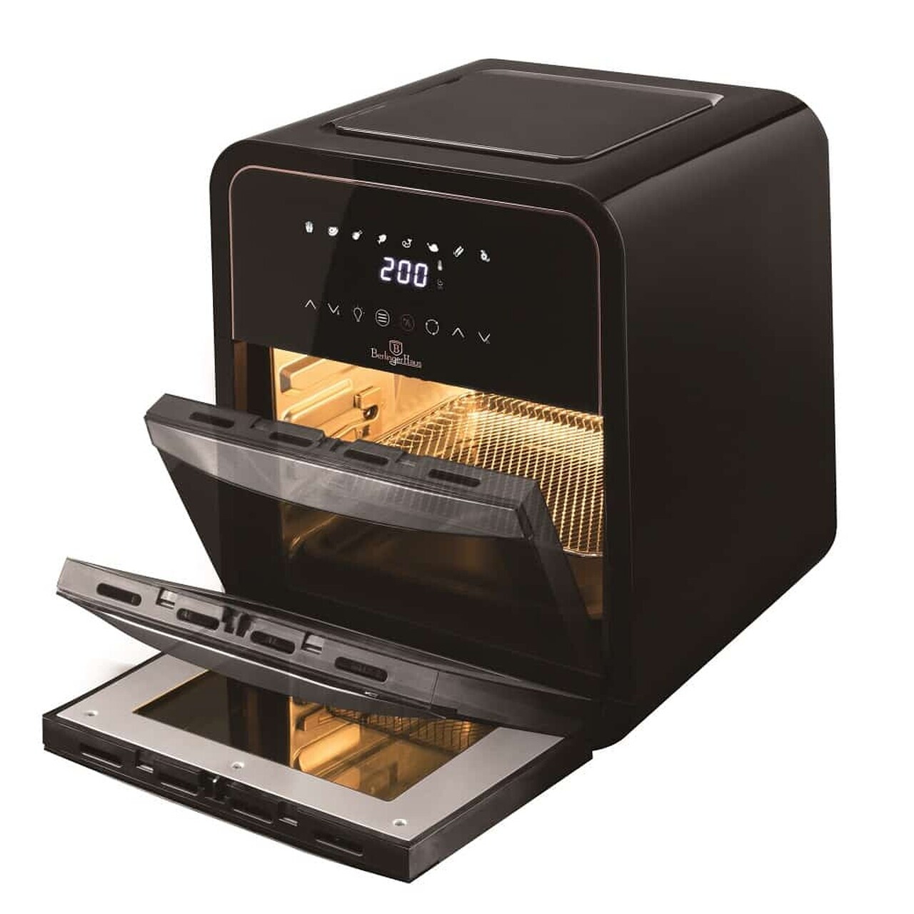 Cuptor cu friteuza cu aer cald Berlinger Haus, Black Rose, 2000W, 12 L, negru - imagine 5