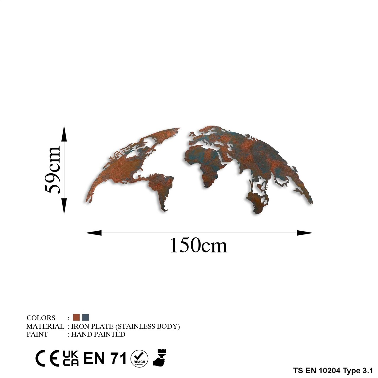 Decoratiune de perete, World Map Medium, 150 x 59 cm, Multicolor - imagine 8