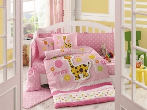 Lenjerie de pat pentru copii, 4 piese, 100% bumbac poplin, Hobby, Puffy, roz Hobby