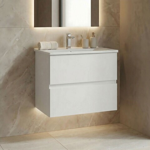 Dulap de baie cu chiuvetă, Hanah Home, Nest 71 v2, Alb mat