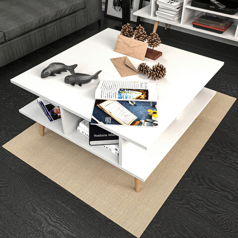 Masuta de cafea, retricy, akya coffee table, 89x89x44 cm, pal, alb