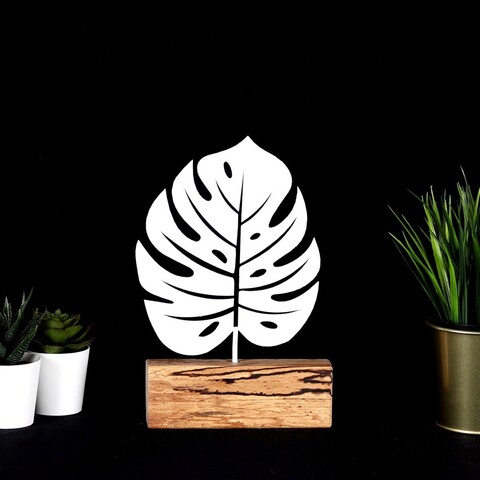 Decoratiune, monstera, 17x27x3.5 cm, metal, alb