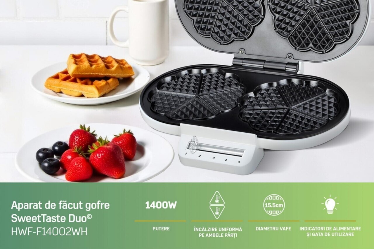 Aparat pentru gofre Heinner, 1400W, 15.5 cm, alb - view 5