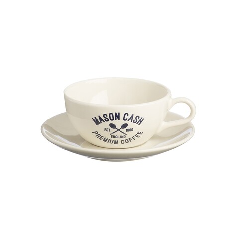 Ceasca cu farfurioara, mason cash, varsity, 16 x 16 x 7 cm, ceramica, crem