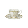 Set 2 cesti cu farfurie pentru cafea, Golden Eye v1, Brandani, D11.5x6 cm, portelan New Bone China