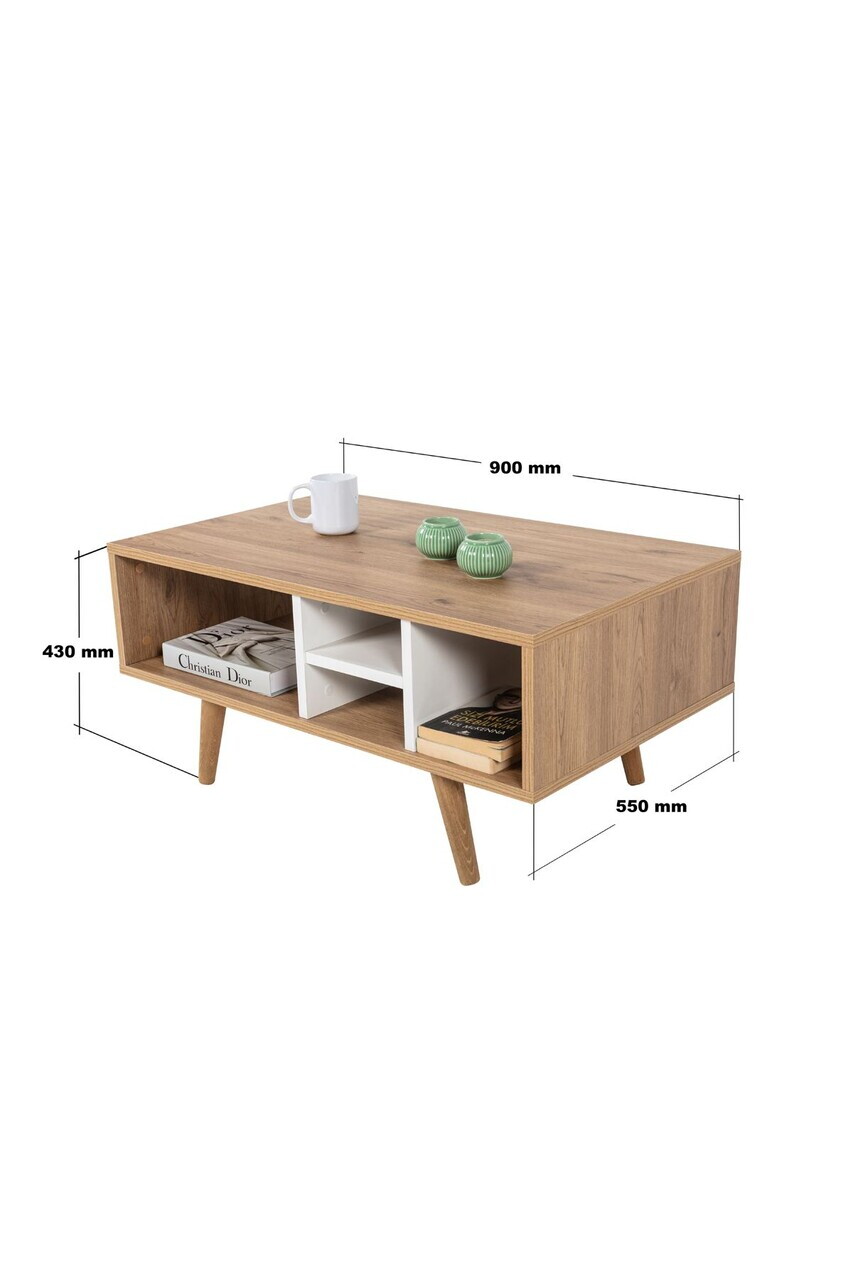 Masuta de cafea, Hanah Home, Sina 2020, 90x43x55 cm, PAL, Stejar Safir / Alb — imaginea 3
