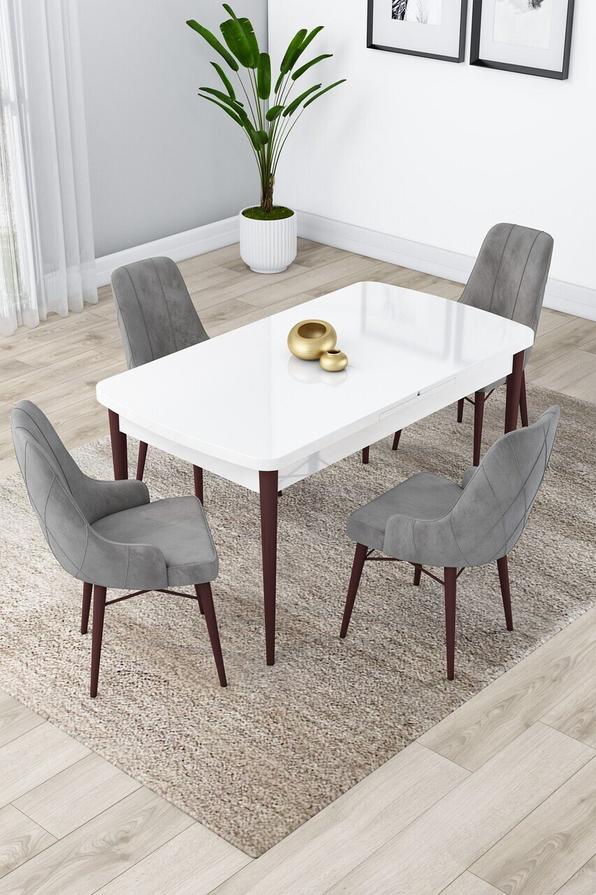Set masa extensibila si scaune (5 piese), Hanah Home, Lia, Alb / Nuc / Gri