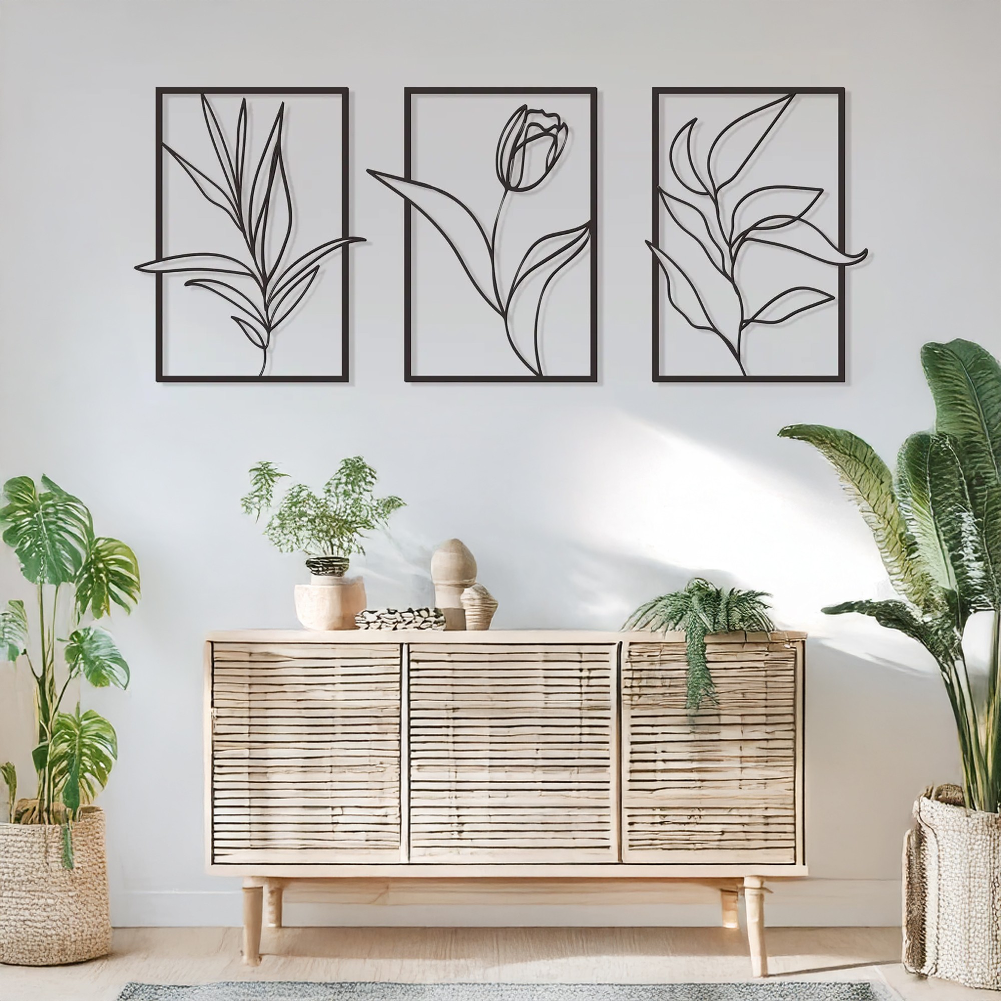 Set de accesorii decorative de perete din metal, DCV-1104-MT, Dimensiune: 37 x 50 cm (3 bucăți), Negru