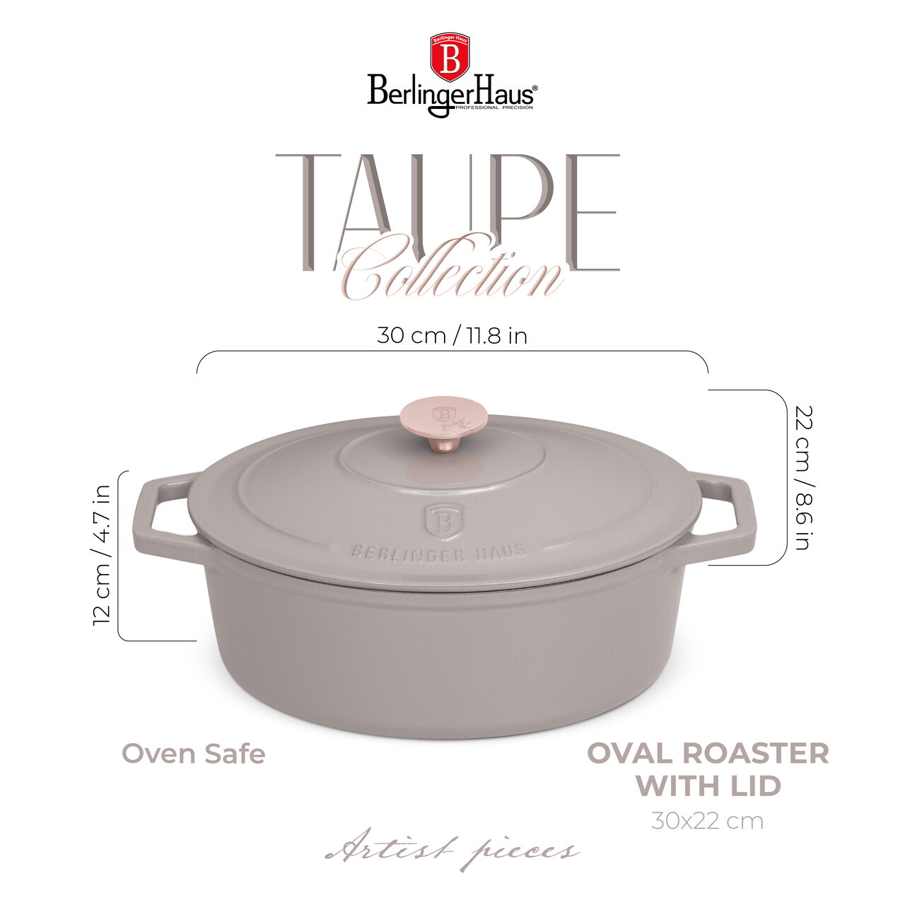 Tava cu capac Berlinger Haus, Taupe, 30x12 cm, 4.65 L, fonta, taupe - imagine 12