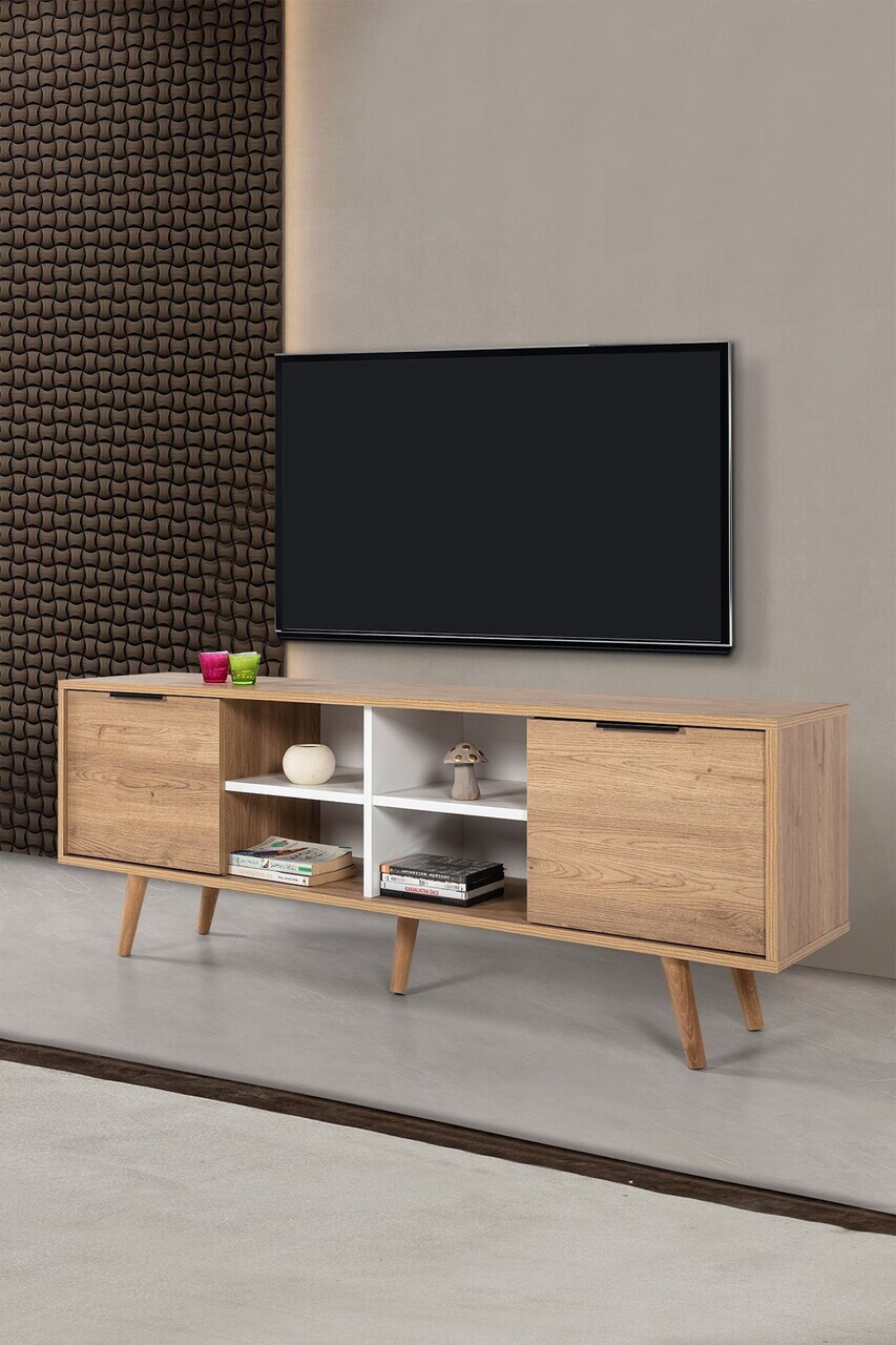 Comoda TV, Hanah Home, Sina 3621, 160x59x35 cm, PAL, Stejar Safir / Alb — imaginea 4