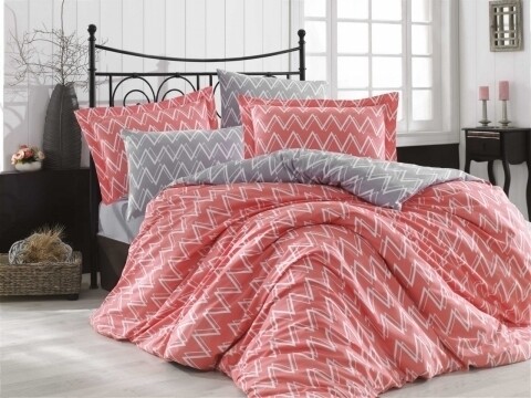 Lenjerie de pat pentru o persoana, 3 piese, 100% bumbac poplin, hobby, nazende coral, roz/gri