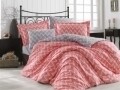 Lenjerie de pat pentru o persoana, 3 piese, 100% bumbac poplin, Hobby, Nazende Coral, roz/gri