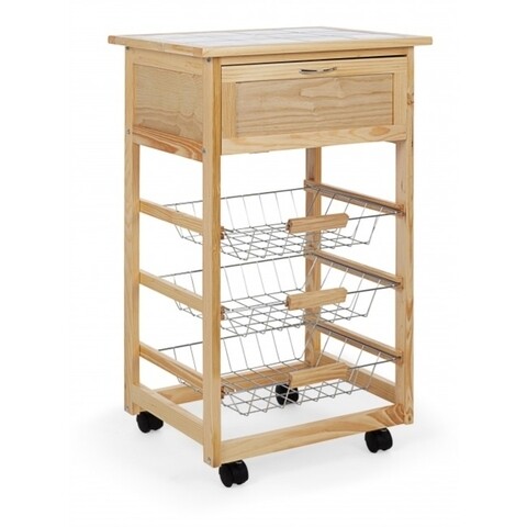 Carucior cu 3 cosuri si 3 rafturi, jim, bizzotto, 47x37x80 cm, lemn de pin/ceramica, natural