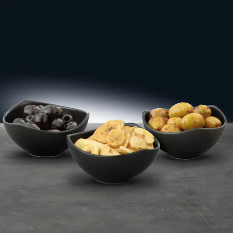 Set 3 boluri servire salsa, ambition, 9.5 x 9.5 x 4.5 cm, 130 ml, portelan, negru