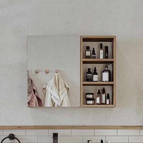 Dulap de baie cu oglindă, Hanah Home, 2462, 75x60x16 cm, MDF, Maro