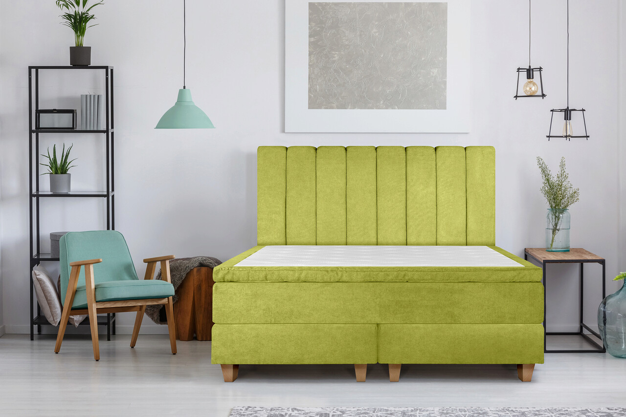 Pat matrimonial, Stockholm, Lines E, 160x200 cm, saltea tip Pocket, topper memory, Verde