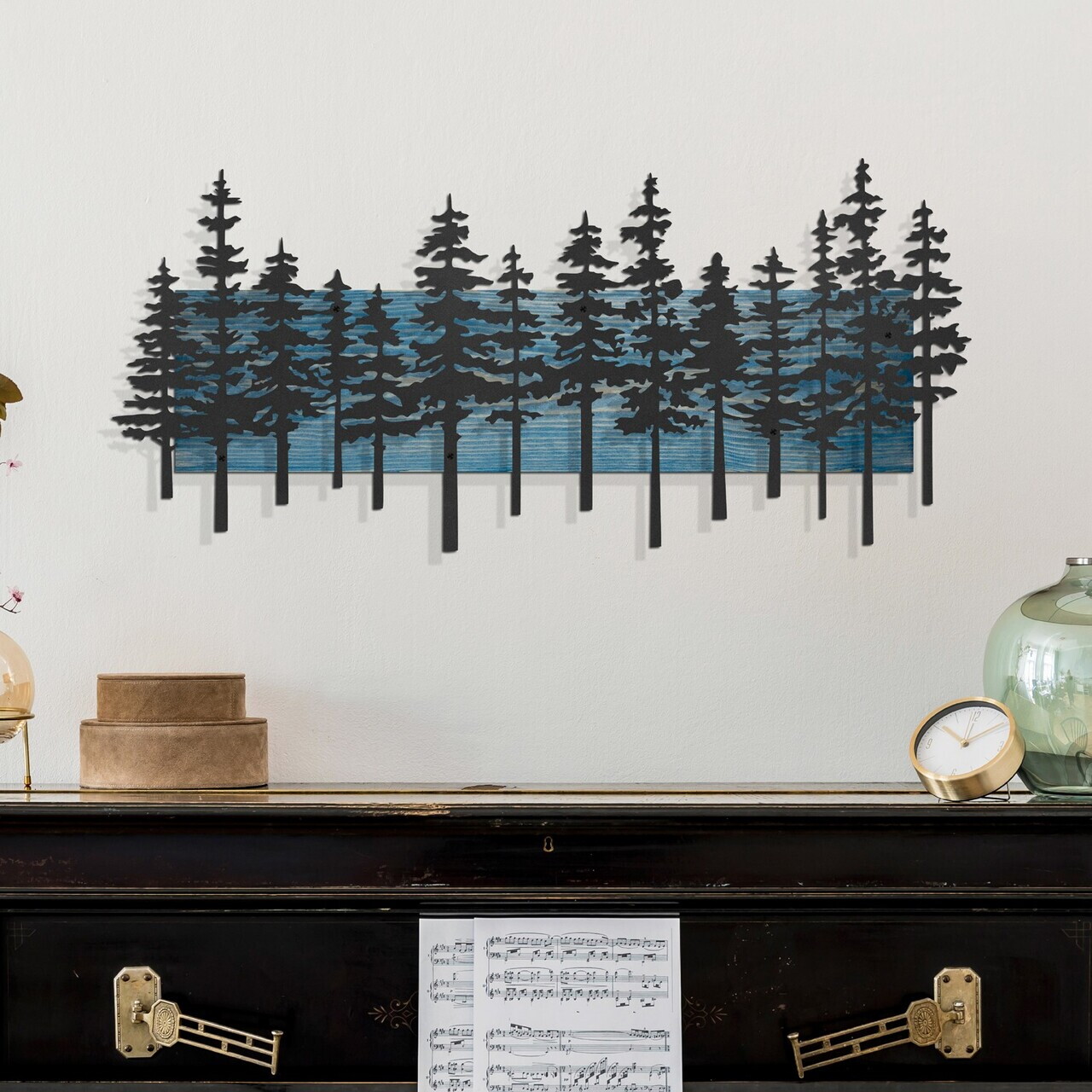 Decoratiune de perete, Nordic Pine, Cadru: Lemn (Grosime: 2 cm), Albastru/Negru — imaginea 2