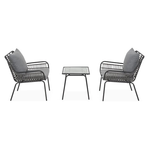 Set mobilier pentru gradina/terasa, ribe, 3 piese, negru/gri