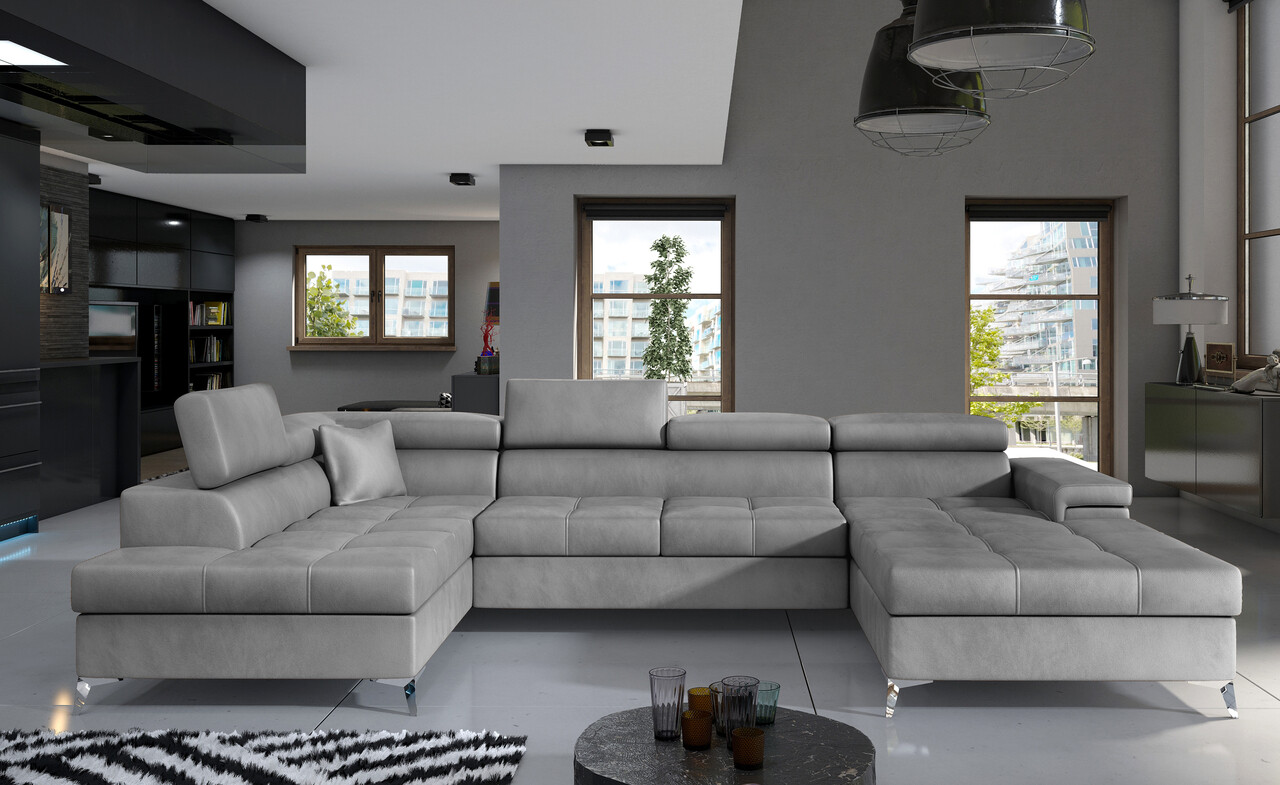 Coltar extensibil stanga 5 locuri ELTAP, Edr-16, Eduardo, 337x205x88 cm, lemn/poliester, gri