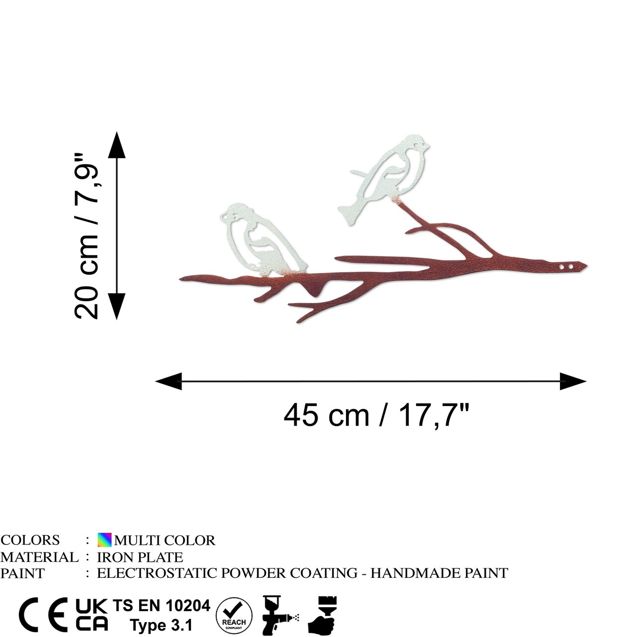 Obiect decorativ de grădină, Bird on the branch 28, 20x45 cm, Multicolor - imagine 6