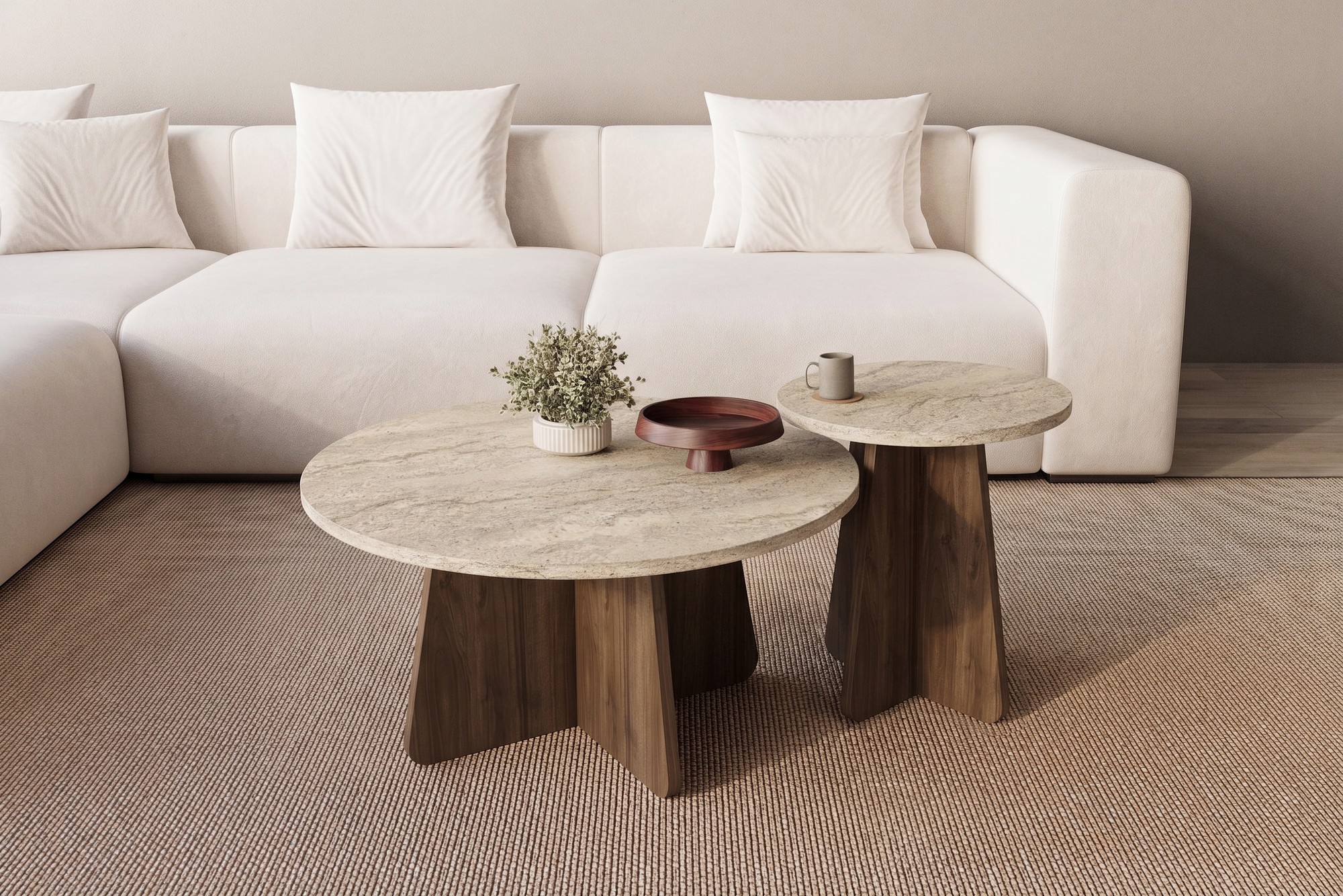 Set masute de cafea, Hanah Home, Penti, Travertin / Nuc